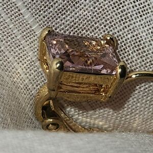 Pink Emerald Cut Hinged Earrings